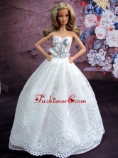 Elegant White Gown With White Lace And Bowknot Made To Fit The Quinceanera Doll Babidf063for