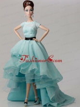 Elegant White Gown With Blue Organza Made To Fit The Quinceanera Doll Babidf354for