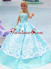 Embroidery Baby Blue For Princess Quinceanera Doll Dress Babidf049for