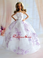 Embroidery Decorate White Taffeta Ball Gown Quinceanera Doll Dress Babidf111for