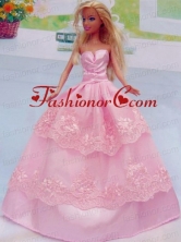 Embroidery Floor-length Rose Pink For Princess Quinceanera Doll Dress Babidf051for