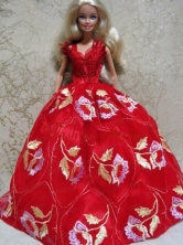 Embroidery Red Ball Gown Quinceanera Doll Dress Babidf129for