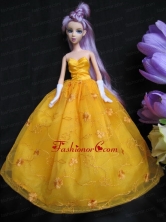 Embroidery Taffeta And Organza Yellow Ball Gown Quinceanera Doll Dress Babidf015for