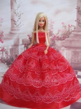 Exclusive Ball Gown Red Taffeta Quinceanera Doll Dress Babidf100for