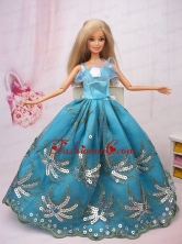 Exclusive Ball Gown Teal Beading Hand Made Flower Quinceanera Doll Dress Babidf086for