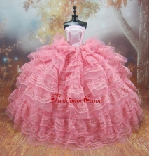 Exclusive Lace Decorate Ball Gown Pink Quinceanera Doll Dress Babidf117for