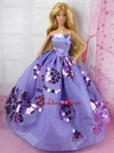 Fashion Purple Princess Dress With Sequins Gown For Quinceanera Doll Babidf171for