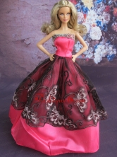 Fashionable Embroidery Ball Gown Hot Pink And Black Quinceanera Doll Dress Babidf119for