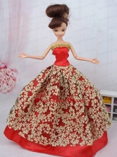 Fashionable Red Ball Gown Quinceanera Doll Dress Babidf094for