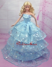 Gorgeous Blue Gown With Sequins And Embroidery Made To Fit The Quinceanera Doll Babidf156for
