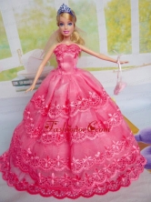 Gorgeous Hot Pink Party Clothes Organza For Noble Quinceanera Doll Babidf292for