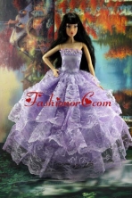 Gorgeous Lilac Gown With Ruffled Layers Lace For Quinceanera Doll Babidf176for