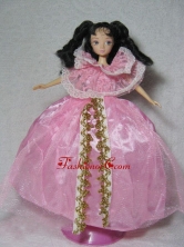 Gorgeous Pink Gown Handmade Dress For Quinceanera Doll Babidf332for