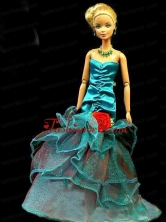 Gorgeous Teal Party Clothes Fashion Dress Sequins For Noble Quinceanera Doll Babidf310for