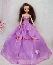 Hand Made Flower Embroidery Lavender Princess Party Clothes Gown For Quinceanera Doll Dress Babidf376for