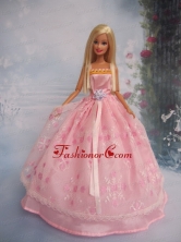 Hand Made Flower Lace Pink Ball Gown Quinceanera Doll Dress Babidf097for