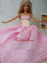 Hand Made Flower Tulle And Taffeta Party Dress Pink Quinceanera Doll Dress Babidf087for