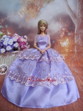 Handmade Dresses Lilac Lace Fashion Party Clothes Gown Skirt For Quinceanera Doll Babidf242for
