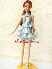 Light Blue Short Party Dress For Noble Quinceanera With Sequin And Ruffles Babidf411for