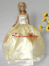 Light Yellow Straps Appliques Handmade Dresses Fashion Party Clothes Gown Skirt For Quinceanera Doll Babidf269for