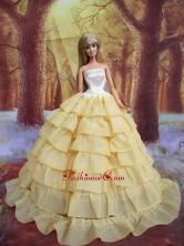 Light Yellow And Ruffled Layers For Quinceanera Doll Dress Babidf230for