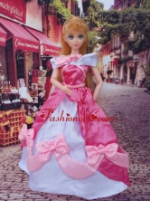 Lovely Bowknot Red And White Off The Shoulder Dress Gown For Quinceanera Doll Babidf253for