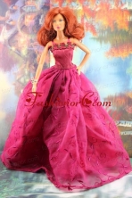 Lovely Embroidery For Hot Pink Quinceanera Doll Dress Babidf203for