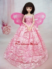 Lovely Handmade Pink Lace To Quinceanera Doll Dress Babidf061for