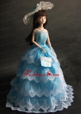 Luxurious Baby Blue Party Dress With Organza Made To Fit The Quinceanera Doll Babidf355for