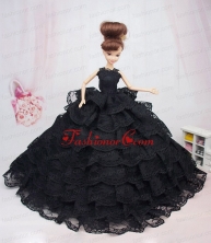 Luxurious Black Lace With Ruffled Layeres Party Dress For Quinceanera Doll Babidf383for
