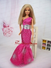 Luxurious Mermaid Asymmetrical Hot Pink Beaded Over Skirt Party Clothes Fashion Dress For Noble Quinceanera Babidf387for