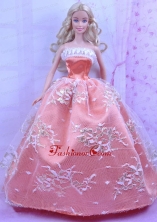 Luxurious Orange Dress With Appliques Made To Fit The Quinceanera Doll Babidf172for