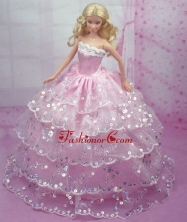 Luxurious Pink Gown With Sequins And Embroidery Made To Fit The Quinceanera Doll Babidf157for