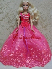 Luxurious Red Ball Gown With Hand Made Flowers And Appliques Party Clothes Fashion Dress For Noble Babidf074forquinceanera