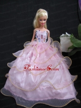 Luxurious Ruffled Layeres Baby Pink Handmade Summer Wear Dress Clothes Gown For Quinceanera Doll Babidf246for