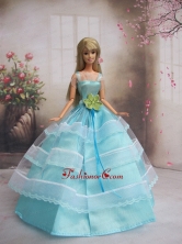 New Baby Blue Handmade With Sash Party Dress Quinceanera Clothes Gown For Quinceanera Doll Babidf237for
