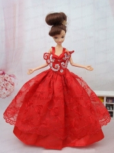 New Beautiful Ball Gown Red Lace Handmade Party Clothes Fashion Dress For Noble Quinceanera Babidf082for