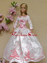 New Beautiful White Long Sleeves Handmade Wedding Party Clothes Fashion Dress For Noble Quinceanera Babidf397for