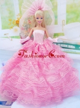 New Fashion Ball Gown Pink Dress Gown For Quinceanera Doll Babidf045for