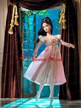 New Fashion Princess Pink Dress With Long Sleeves Gown For Quinceanera Doll Babidf034for