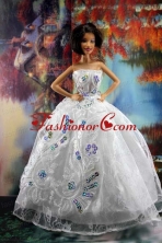 Perfect Embroidery And Sequin For White Holiday Dress To Quinceanera Doll Babidf194for