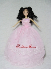 Perfect Pink Gown With Embroidery Dress For Quinceanera Doll Babidf336for