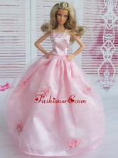 Pink Embroidery Ball Gown Taffeta And Organza Quinceanera Doll Dress Babidf110for