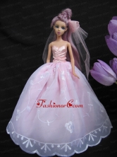 Pink Embroidery Ball Gown Taffeta And Organza Quinceanera Doll Dress Babidf113for