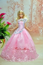 Pink Lovely Party Dress For Quinceanera Doll Dress With Embroidery Babidf232for