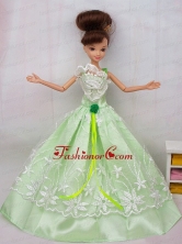 Popular Princess Apple Green Lace And Hand Made Flower Party Dress For Quinceanera Doll Babidf076for