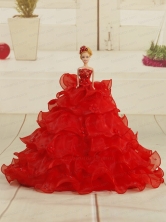 Pretty Bowknot Organza Quinceanera Doll Dress In Red Quinceanera008for