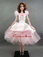 Pretty Handmade Pink Tulle Ball Gown Quinceanera Doll Dress Babidf363for