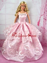 Pretty Pink Party Clothes Lace Fashion Dress For Noble Quinceanera Doll Babidf299for