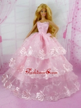 Pretty Pink Princess With Embroidery And Ruffled Layers Gown For Quinceanera Doll Babidf154for